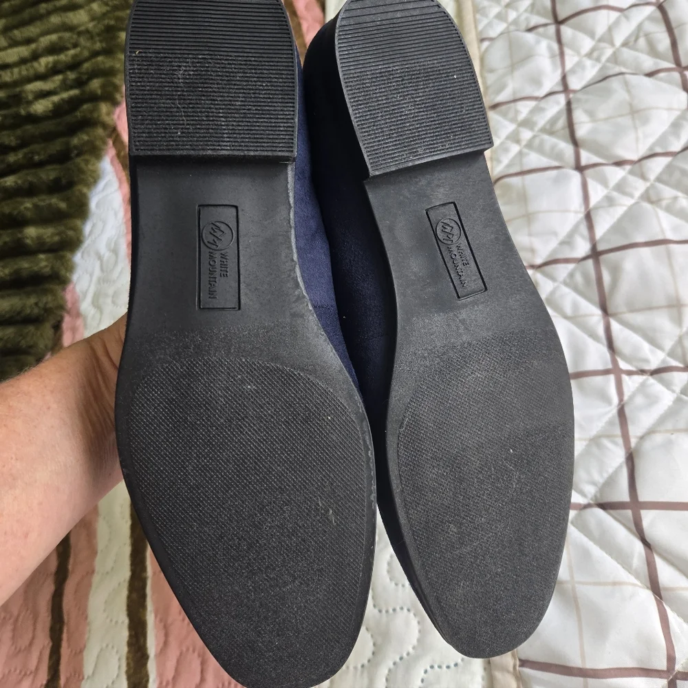 White Mountain Navy Suede Bit Loafers with Silver Hardware - Picture 4 of 4